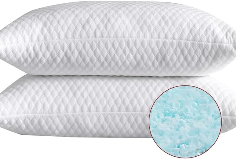 2 Pillows, Shredded Memory Foam Bed Pillows for Sleeping, with Washable Removable Cooling Hypoallergenic Sleep Pillow for Back and Side Sleeper, Queen (2-Pack)