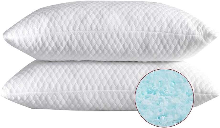 2 Pillows, Shredded Memory Foam Bed Pillows for Sleeping, with Washable Removable Cooling Hypoallergenic Sleep Pillow for Back and Side Sleeper, Queen (2-Pack)