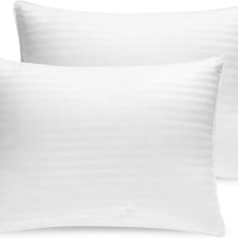 Washable Down and Feathers Pillows Standard Size 2 Pack - Premium Soft Pillow Authentic Canadian White Goose Down & Feather w/ 100% Cotton Cover for Luxury Experience - 650 Fill Power.