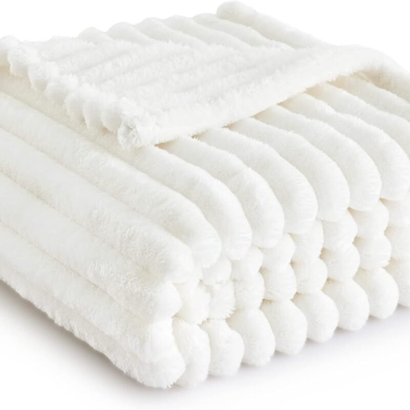 White Throw Blanket for Couch  Cozy Soft Blankets for Women, Cute Small Fleece Throws for Girls, Off White, 50x60 Inches