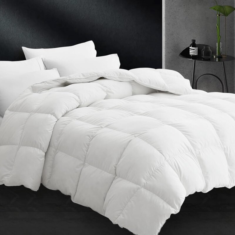 Feather Down Comforter Queen Size - All Season White Down Duvet Insert, Fluffy Breathable Bedding Camping Warm Quilt,Ultra Soft Quiet Luxurious Hotel with 8 Tabs (90" x 90")