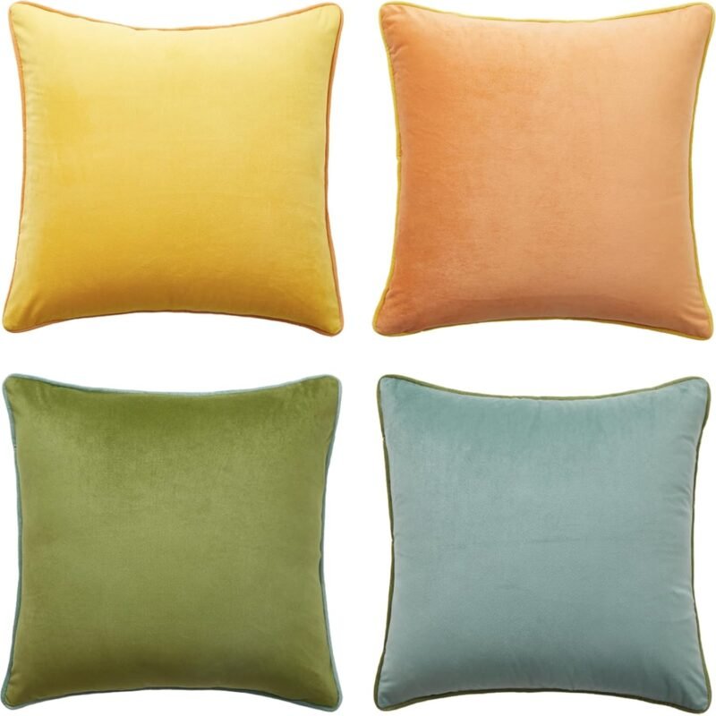 Decorative Throw Pillow Covers Cushion Cases, Set of 4 Soft Velvet Modern Double-Sided Designs, Mix and Match for Home Decor, Pillow Inserts Not Included (18x18 inch, Yellow/Green)