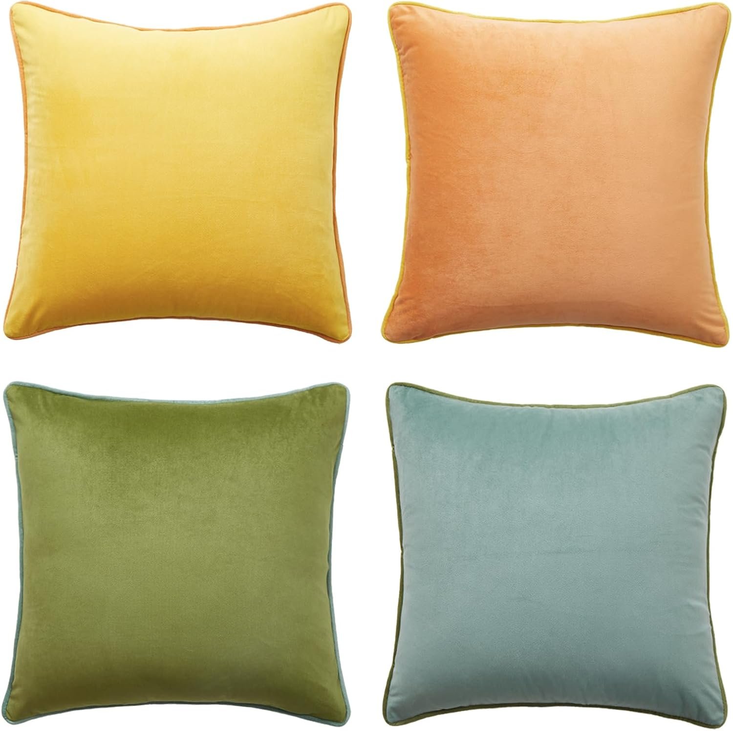 Decorative Throw Pillow Covers Cushion Cases, Set of 4 Soft Velvet Modern Double-Sided Designs, Mix and Match for Home Decor, Pillow Inserts Not Included (18x18 inch, Yellow/Green)