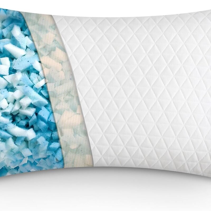 Shredded Memory Foam Pillows, Bed Pillows for Sleeping, Medium Firm Pillows Standard/Queen Size Pillow for Side Back Stomach Sleepers, Neck Support Pillow with Washable Removable Cover (1 Pack)