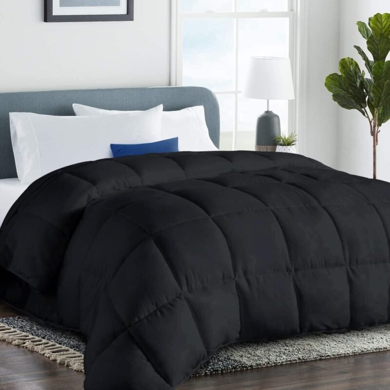 2200 Series King Size Down Alternative Comforter Quilted Duvet Insert with Corner Tabs - All Season Reversible Luxury Hotel Bedding Comforter - Reversible - Black
