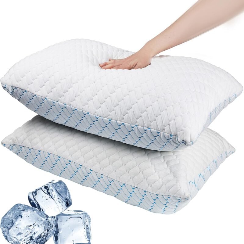 Memory Foam Pillows Queen Size Set of 2, Adjustable Cooling Pillow for Side Back Stomach Sleepers with Washable Removable Cover
