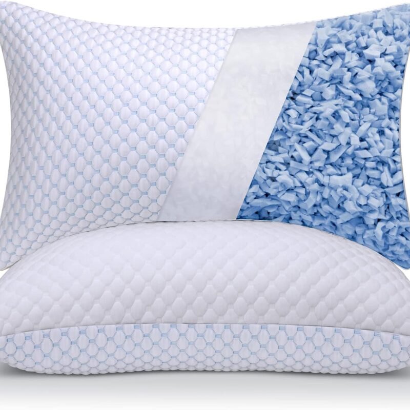 Cooling Adjustable Shredded Memory Foam Pillows Queen Size Set of 2 - Temperature-Regulating for All Sleepers with Dual Airflow Ventilation( & Hypoallergenic & Machine Washable)