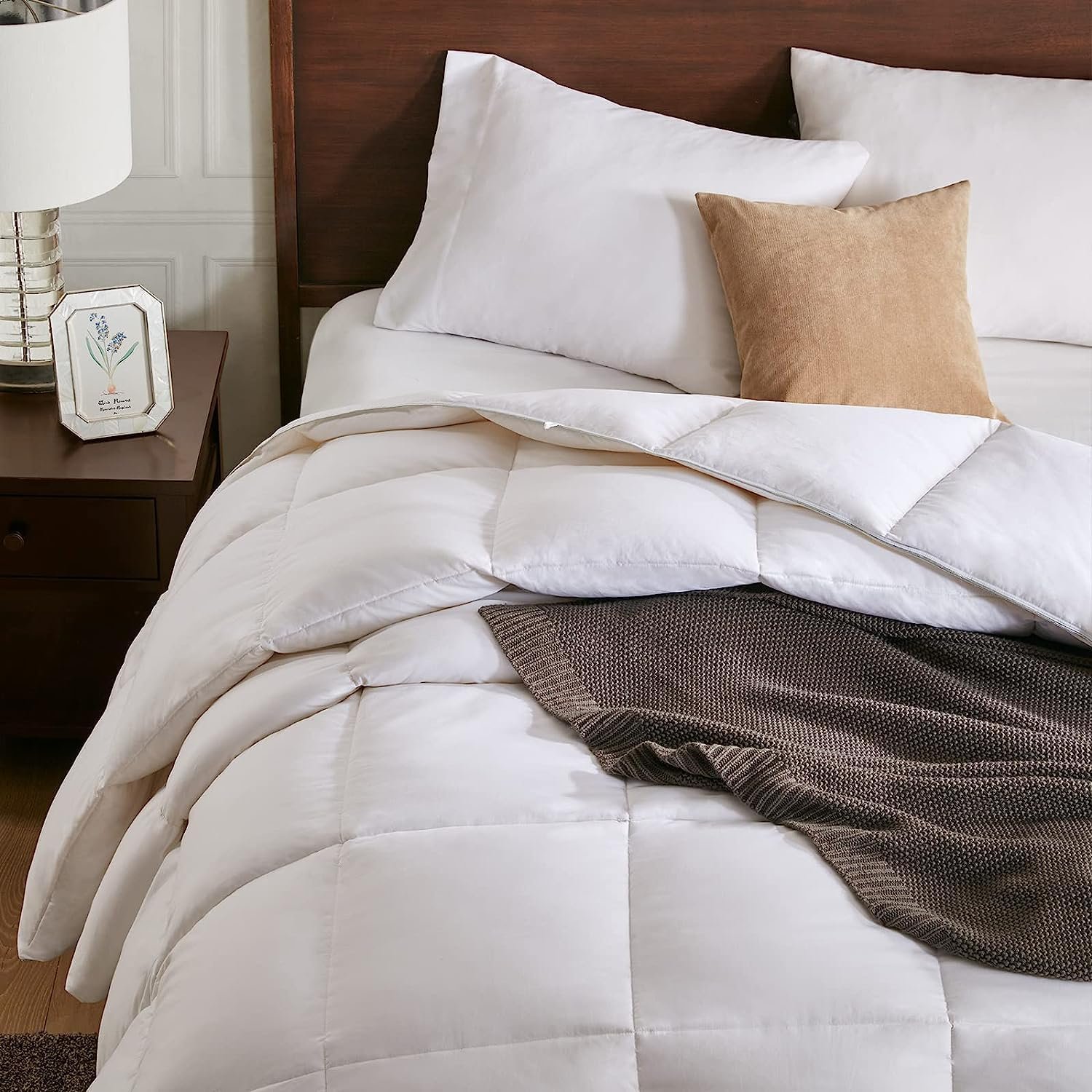 All Season Down Feather Fibers Comforter King Size - Ultra-Soft Extra Fluffy Hotel Collection Duvet Insert Fluffy Medium Warm Quilt Comforter with Corner Tabs(106x90, White) - Image 2