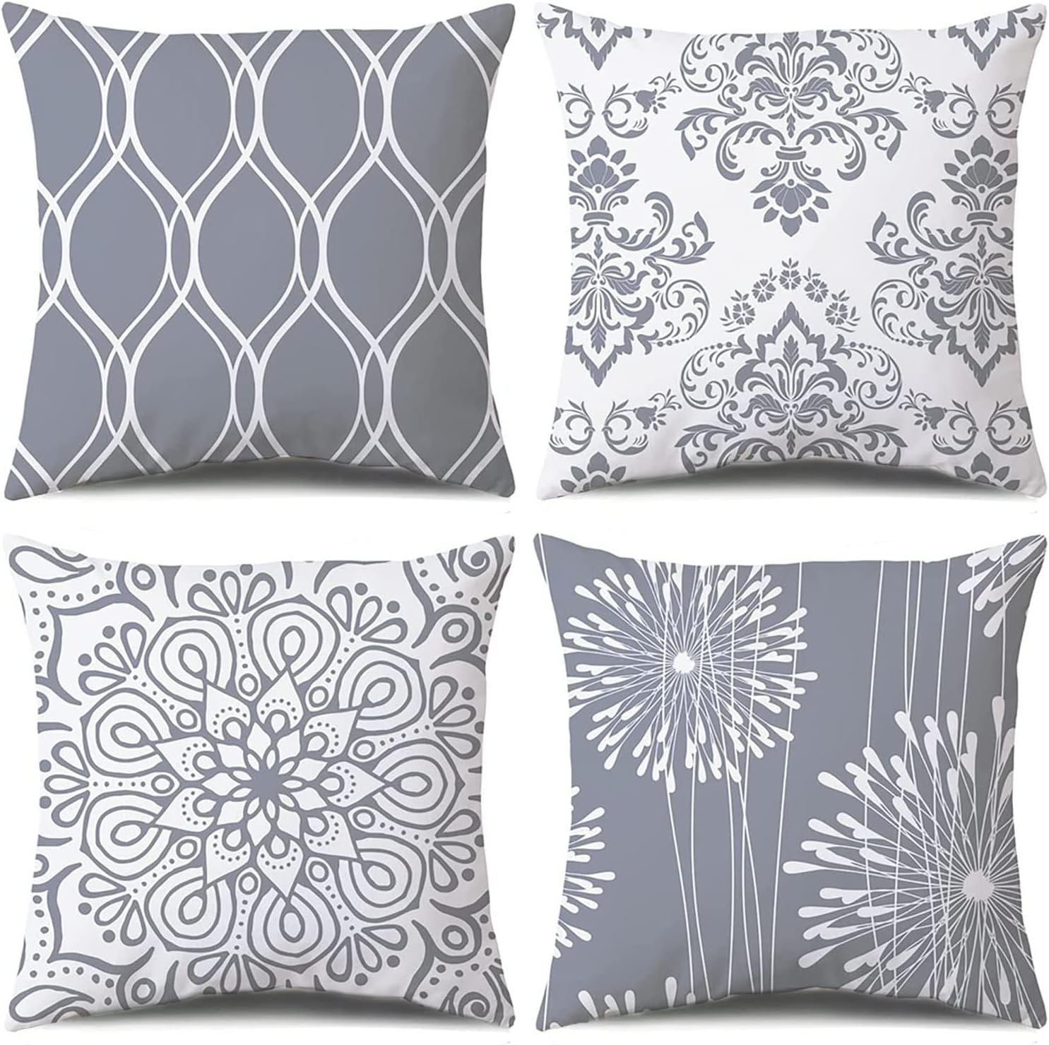Decorative Throw Pillow Covers 18x18 Set of 4, Grey and White Modern Simple Square Pillow Case Cushion Cover for Sofa Couch Farmhouse Outdoor Living Room (Gray and White, 18" x18")