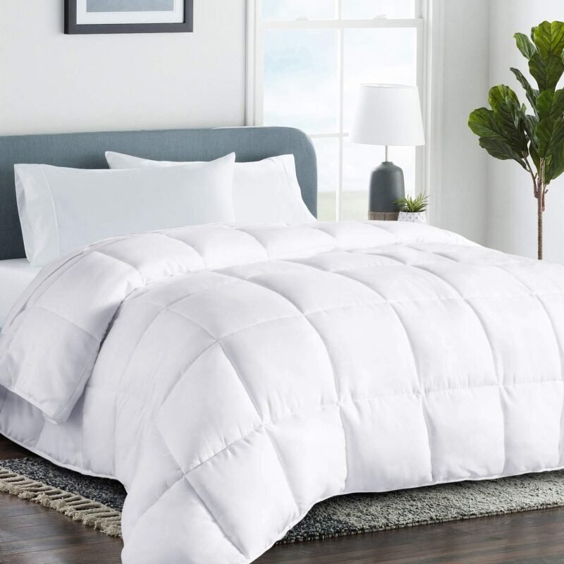 All Season King Size Cooling Comforter - Down Alternative Comforter - Quilted Duvet Insert with Corner Tabs - Luxury Soft Hotel Comforter - Reversible - White