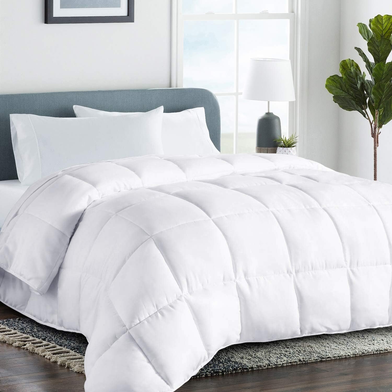 All Season King Size Cooling Comforter - Down Alternative Comforter - Quilted Duvet Insert with Corner Tabs - Luxury Soft Hotel Comforter - Reversible - White