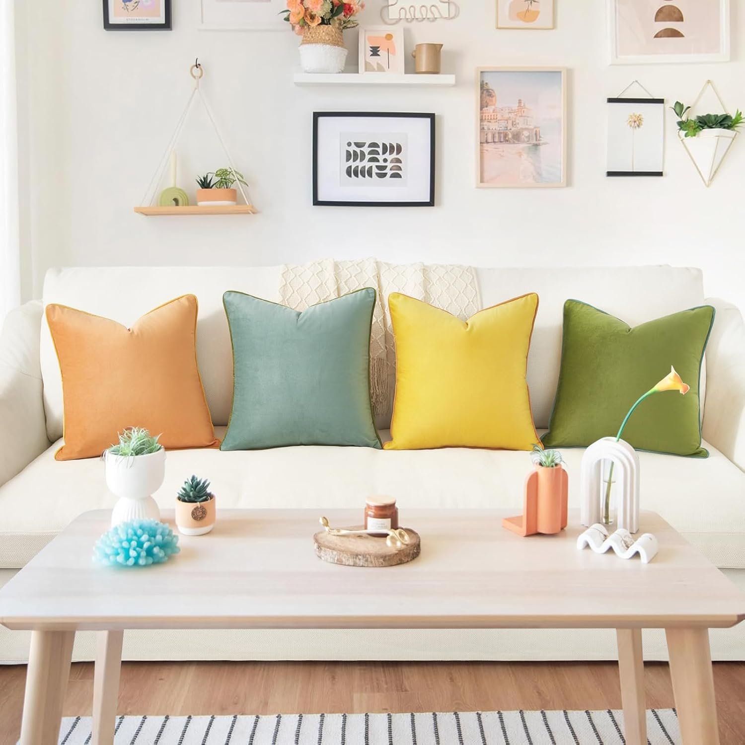 Decorative Throw Pillow Covers Cushion Cases, Set of 4 Soft Velvet Modern Double-Sided Designs, Mix and Match for Home Decor, Pillow Inserts Not Included (18x18 inch, Yellow/Green) - Image 2