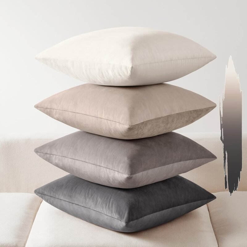 Throw Pillow Covers Set of 4, Velvet Soft Solid Colors Pillow Covers 20x20 Inch, Decorative Cushion Pillow Case for Couch Sofa Bedroom Living Room(Multi Grey)