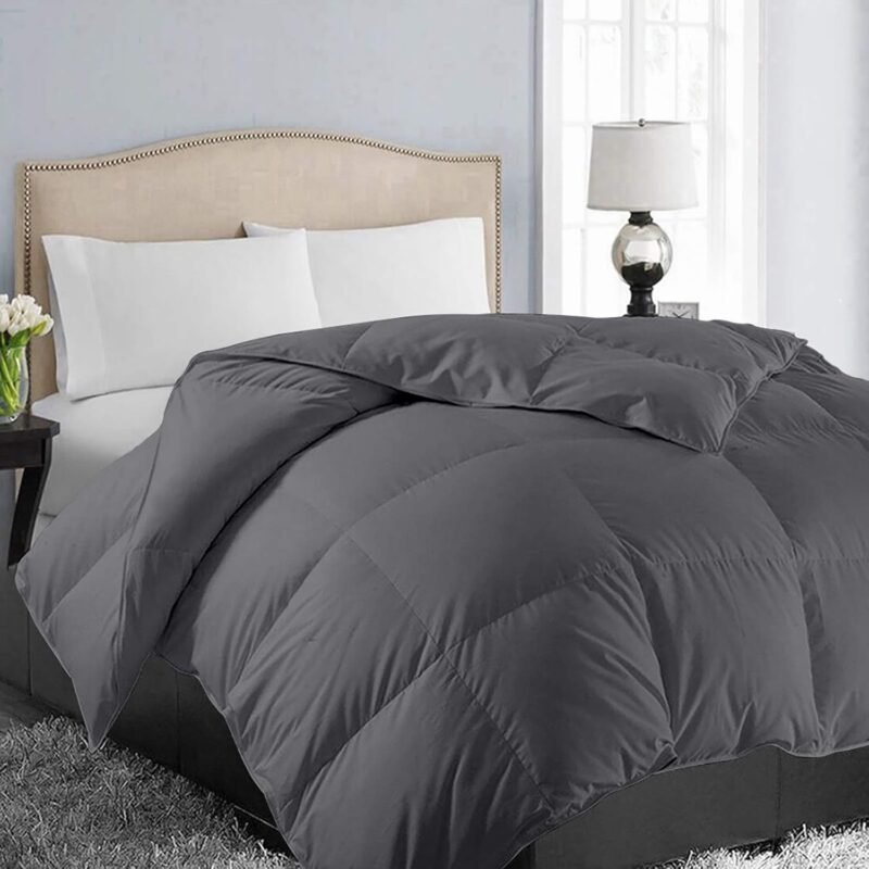 All Season Queen Size Soft Quilted Down Alternative Comforter Reversible Duvet Insert with Corner Tabs,Winter Summer Warm Fluffy,Dark Grey,88x88 inches