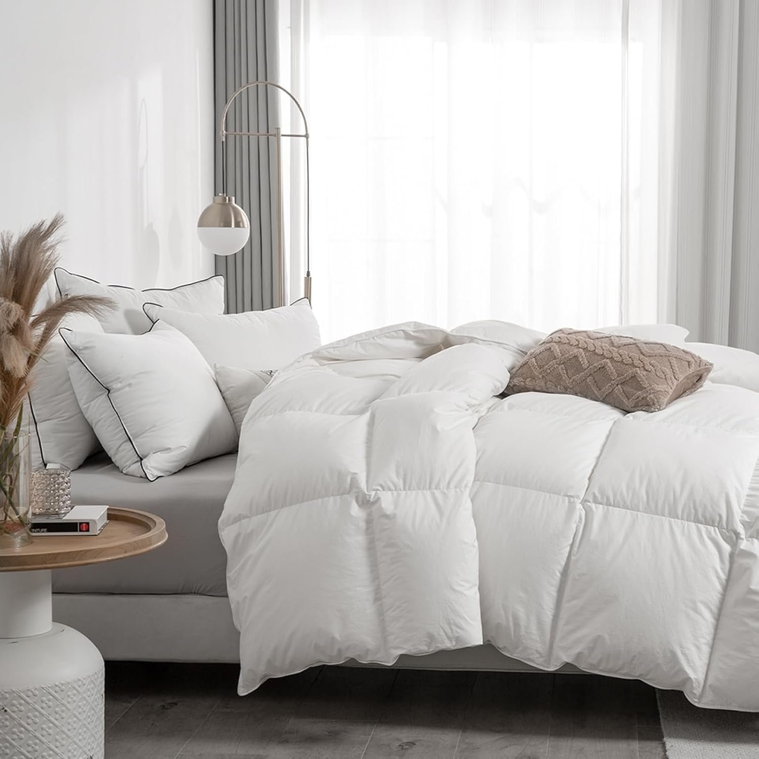 Full Size Feathers Down Comforter - Ultra Soft All Seasons 100% Organic Cotton Feathers Down Duvet Insert Medium Warm Quilted Bed Comforter with Corner Tabs (82x86,Ivory White) - Image 2