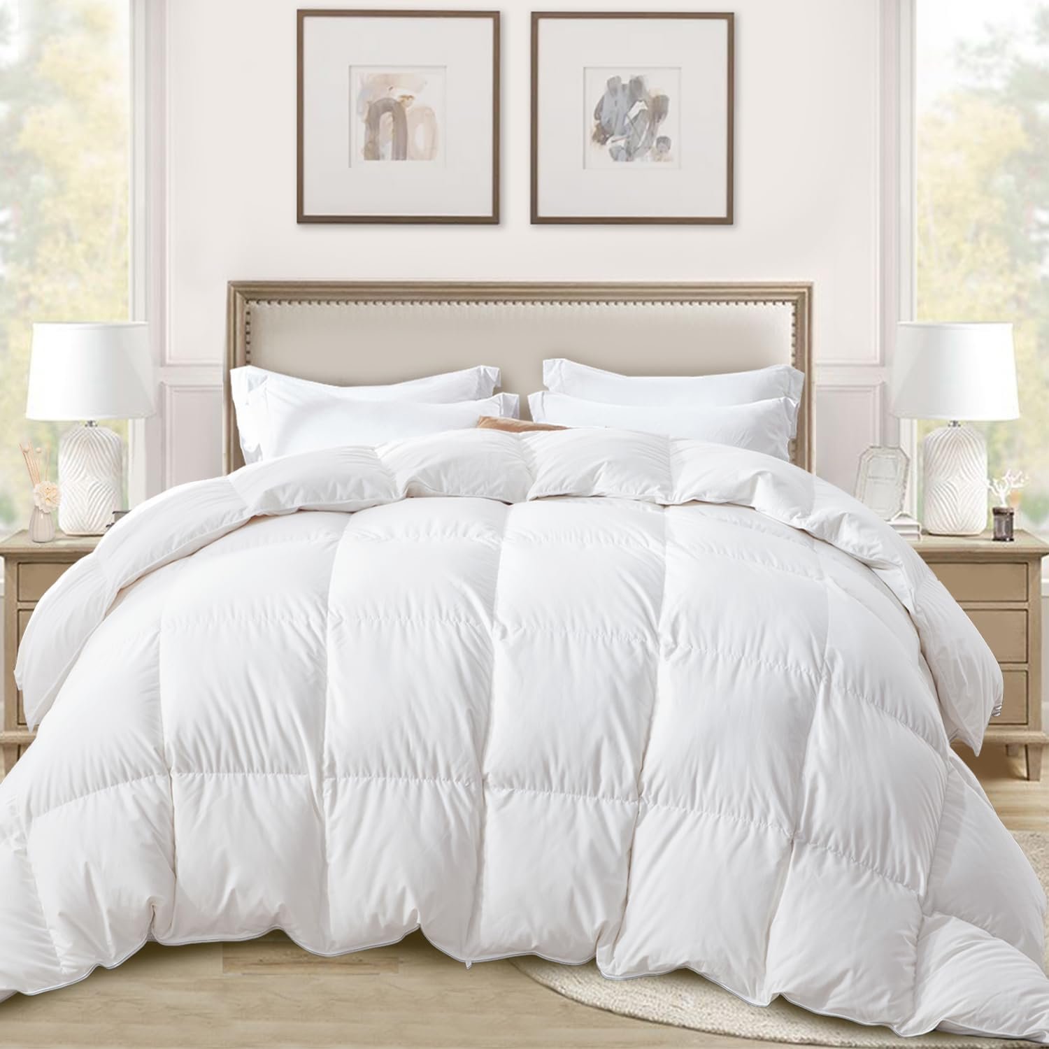 Ultra-Soft Down Feather Comforter King Size,Luxurious Hotel Collection Fluffy Duvet Insert for All Season,Noiseless Shell,700 Filling Power,Medium Weight with Corner Tabs, White - Image 2