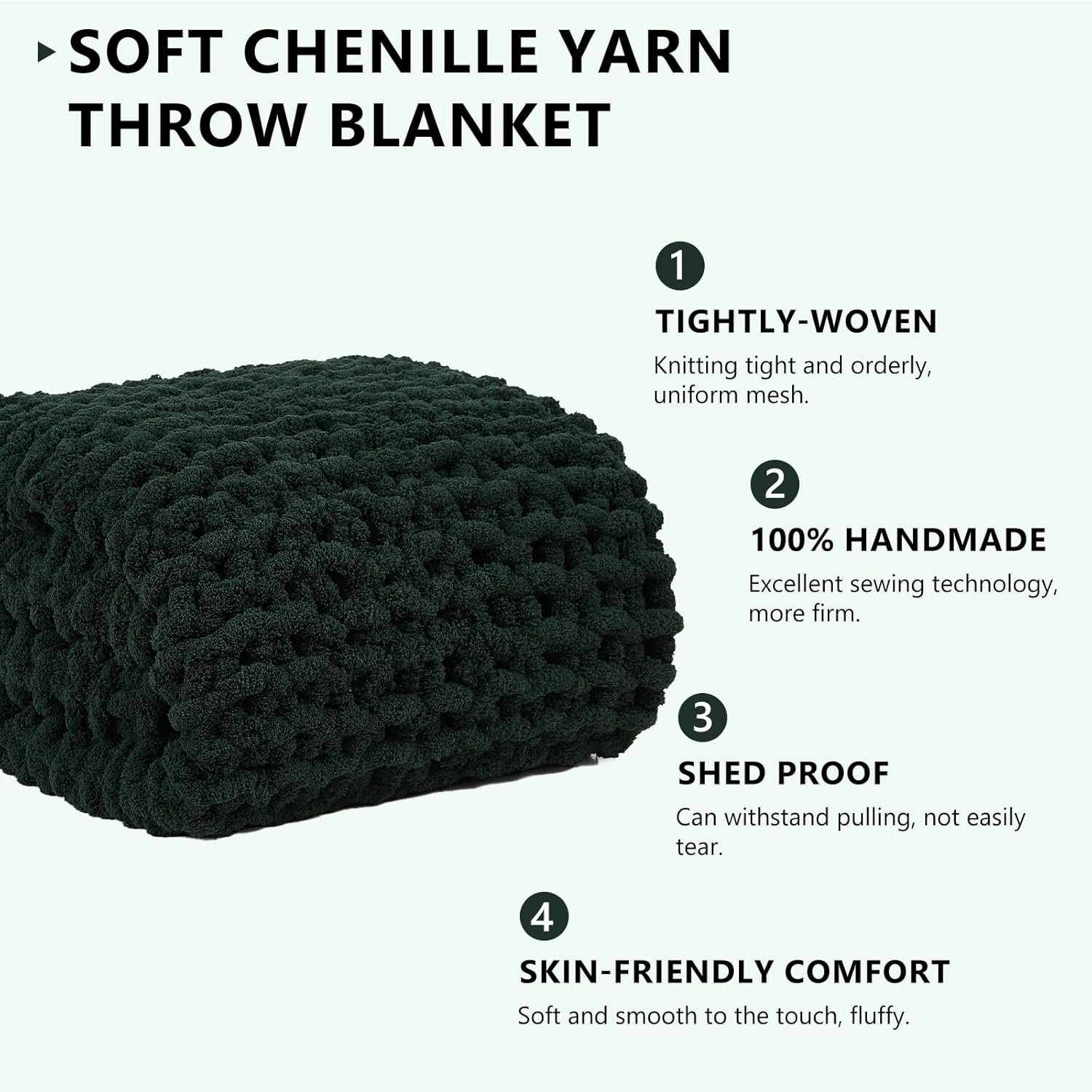 Chunky Knit Blanket Throw - Soft Chunky Throw Blanket 50x60: 100% Hand Kintted Chenile Crochet Throw Blanket for Couch - Large Cable Knit Chunky Blanket for Home Decor(Olive Green) - Image 2