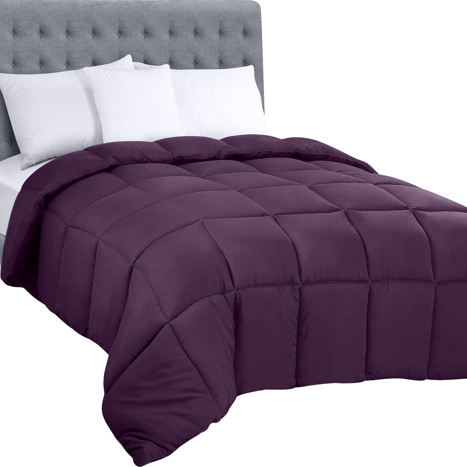 Comforters Queen Size, All Season Duvet Insert, Down Alternative Box Stitched Bed Comforter with Corner Tabs, Machine Washable (Plum)