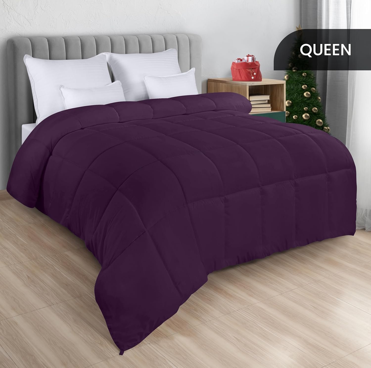 Comforters Queen Size, All Season Duvet Insert, Down Alternative Box Stitched Bed Comforter with Corner Tabs, Machine Washable (Plum) - Image 2