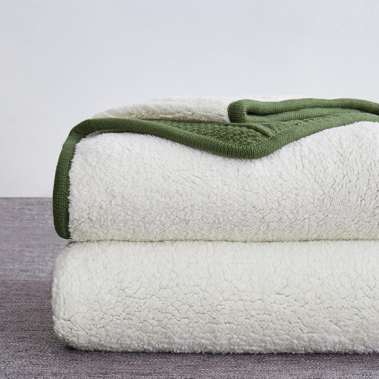 bedding Olive Green Acrylic Cable Knit Throw Blanket - Thick, Soft, Big, Cozy Olive Green Knitted Fleece Blankets for Couch, Sofa, Bed - 50 x 63 Inches - Image 2