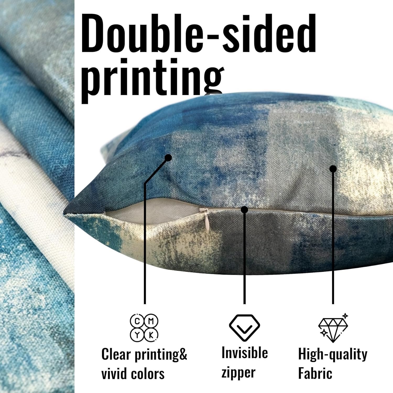 Teal Throw Pillow Covers 18x18 Set of 4 Decorative Cushion Cover Turquoise Grey Abstract Art Painting Pillowcase for Sofa Bedroom Living Room Décor - Image 2