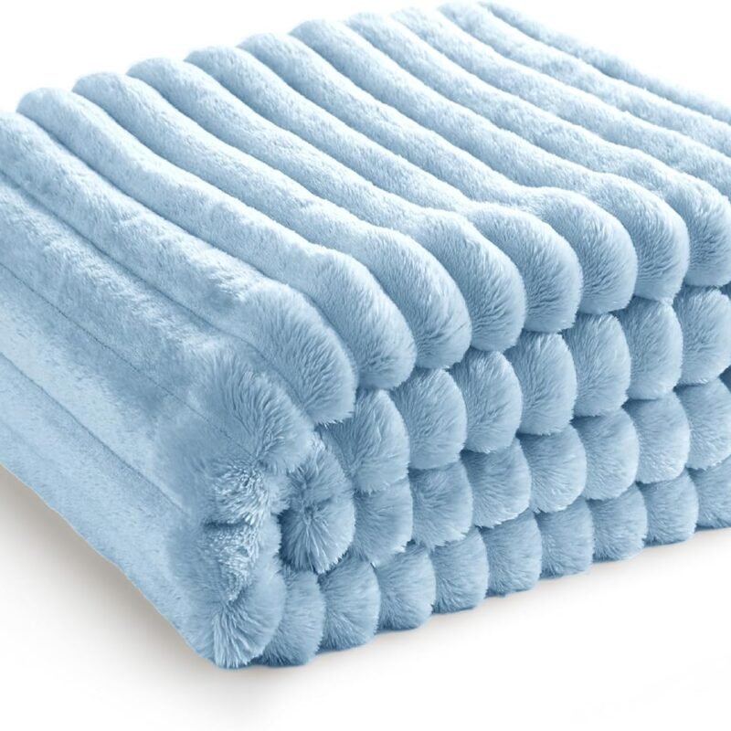 Blue Fleece Blanket for Couch  Cozy Soft Blankets for Women, Cute Small Throws for Girls, Light Blue, 50x60 Inches