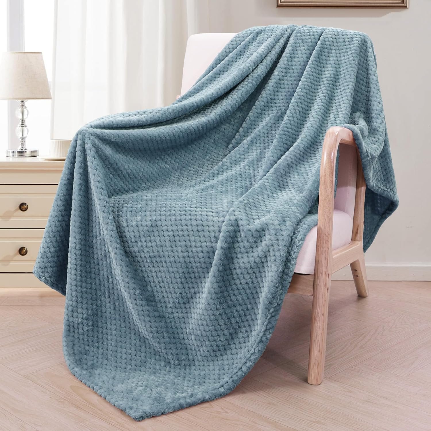 Fleece Throw Blanket Extra Large, Super Soft and Warm Blankets for Couch, Sofa and Bed Waffle Textured, Cozy, Fuzzy and Lightweight (Slate Blue, 50x70 Inches)