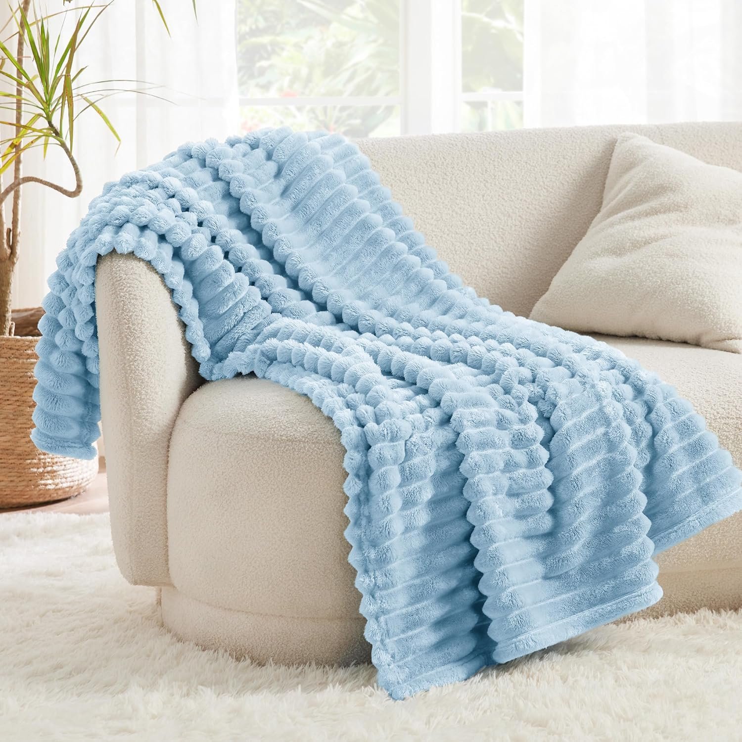 Blue Fleece Blanket for Couch Cozy Soft Blankets for Women, Cute Small Throws for Girls, Light Blue, 50x60 Inches - Image 2