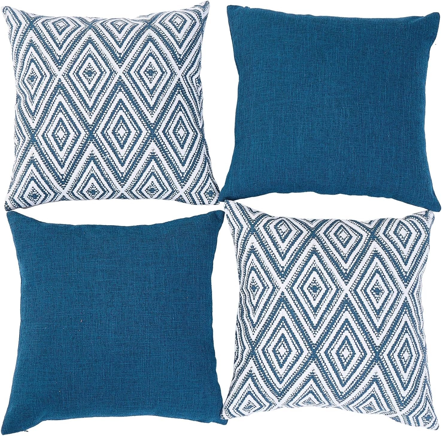 Decorative Throw Pillow Covers Set of 4 Couch Pillows Linen Cushion Cover for Couch Sofa Living Room, 18"x18" inches, Navy Blue - Image 2