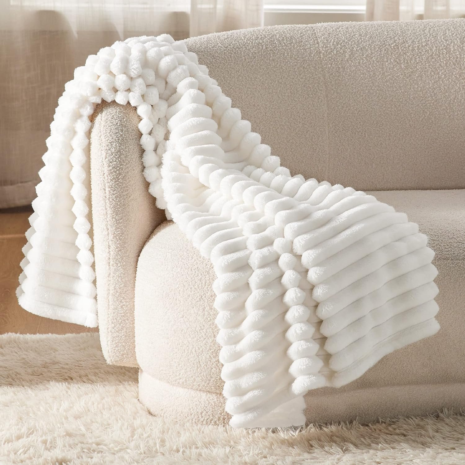 White Throw Blanket for Couch Cozy Soft Blankets for Women, Cute Small Fleece Throws for Girls, Off White, 50x60 Inches - Image 2