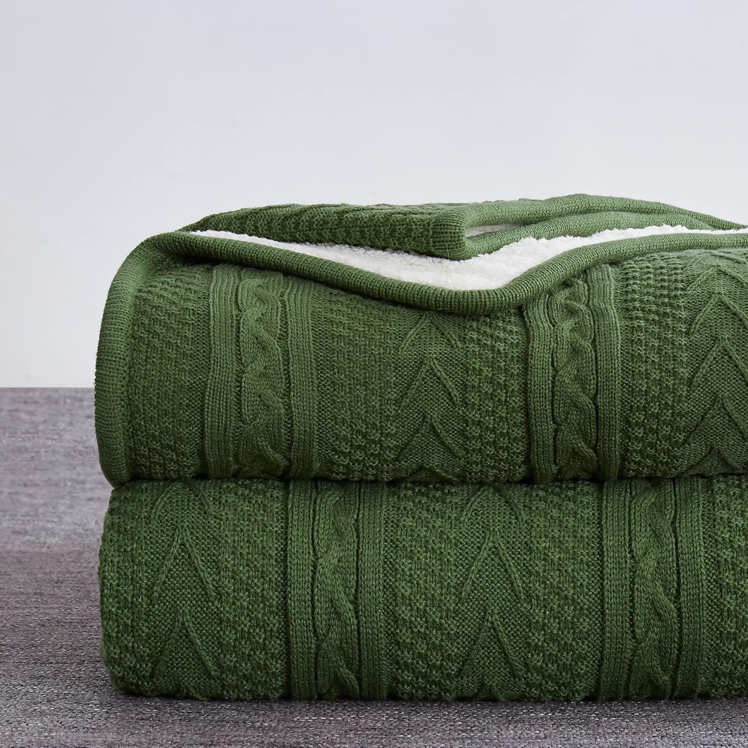 bedding Olive Green Acrylic Cable Knit Throw Blanket - Thick, Soft, Big, Cozy Olive Green Knitted Fleece Blankets for Couch, Sofa, Bed - 50 x 63 Inches