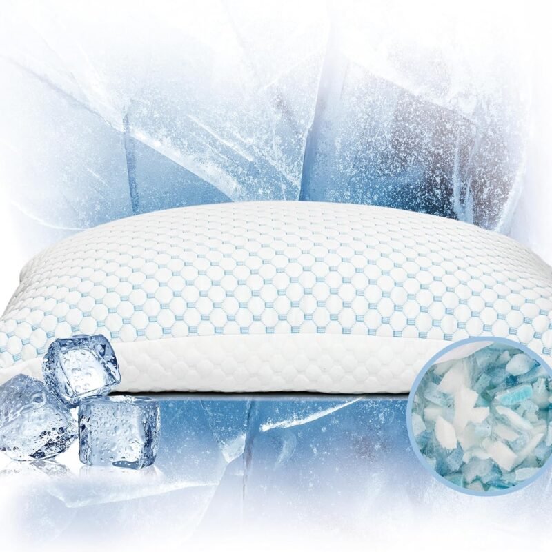 Premium Adjustable Shredded Memory Foam Pillow - Suitable for Side, Back, and Stomach Sleepers, with Cooling Fiber Machine Washable Cover (Standard - 1 Count)