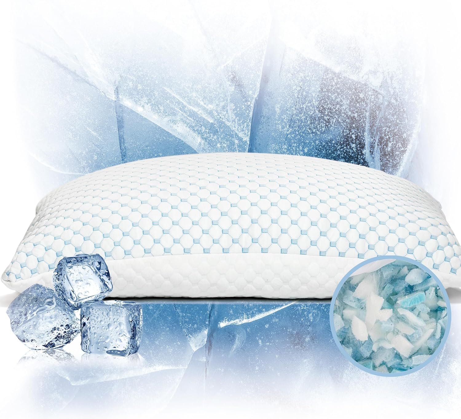 Premium Adjustable Shredded Memory Foam Pillow - Suitable for Side, Back, and Stomach Sleepers, with Cooling Fiber Machine Washable Cover (Standard - 1 Count)